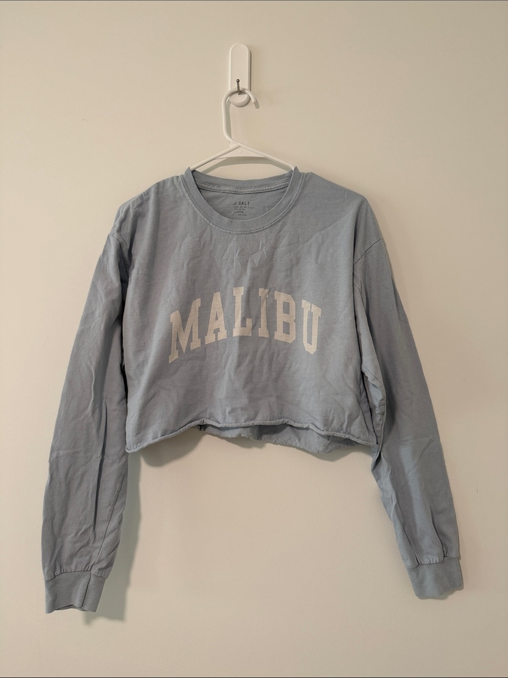 Brandy Melville Light Blue "Malibu" Cropped Long Sleeve Tee